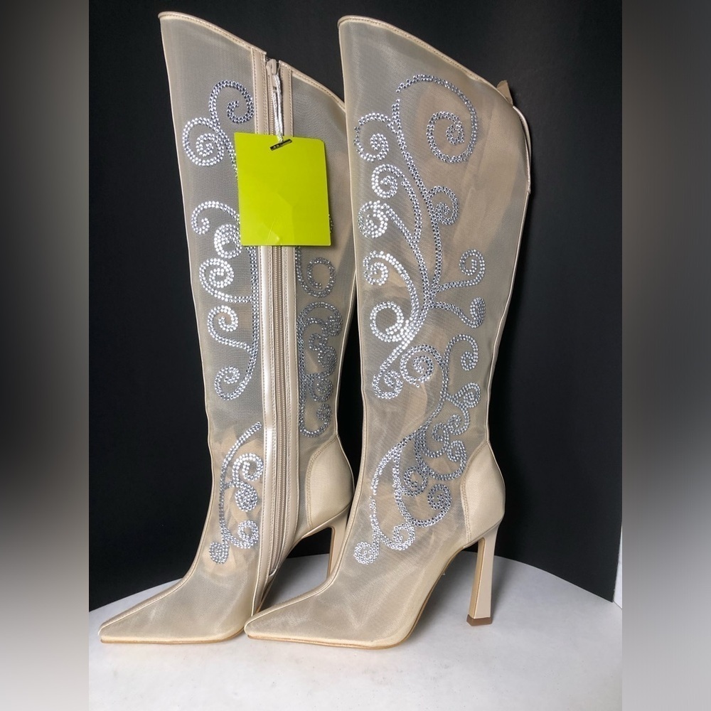 Gianni Bini Audrina Mesh Rhinestone Tall Boots Beige Women's Boots size 6 NWT - Picture 3 of 15